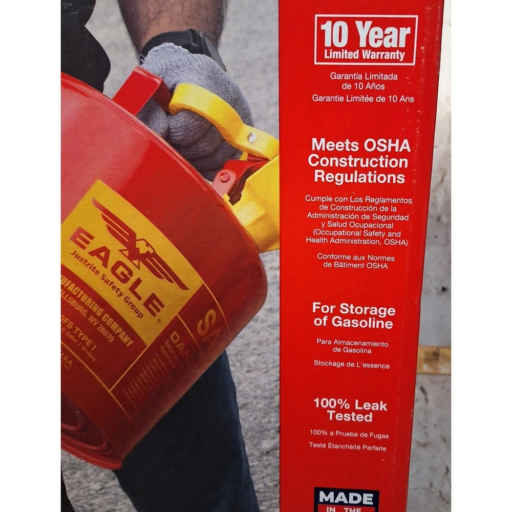Eagle UI50FS Type‎ I Safety Can 5 Gallon Red Steel Gasoline Storage Gas Can USA